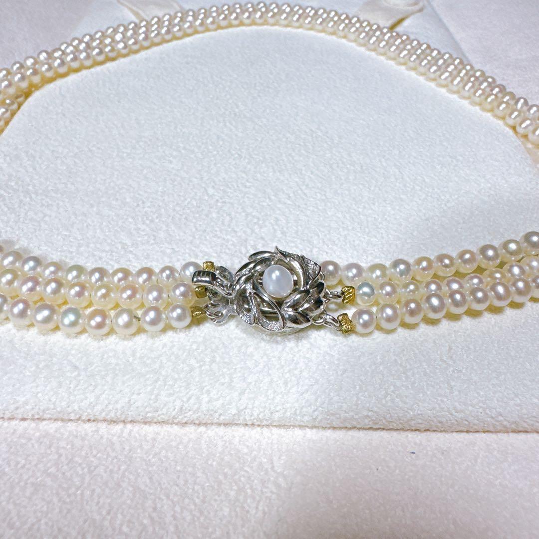 テリ良 あこや真珠 3連ネックレス ベビーパール シルバー刻印