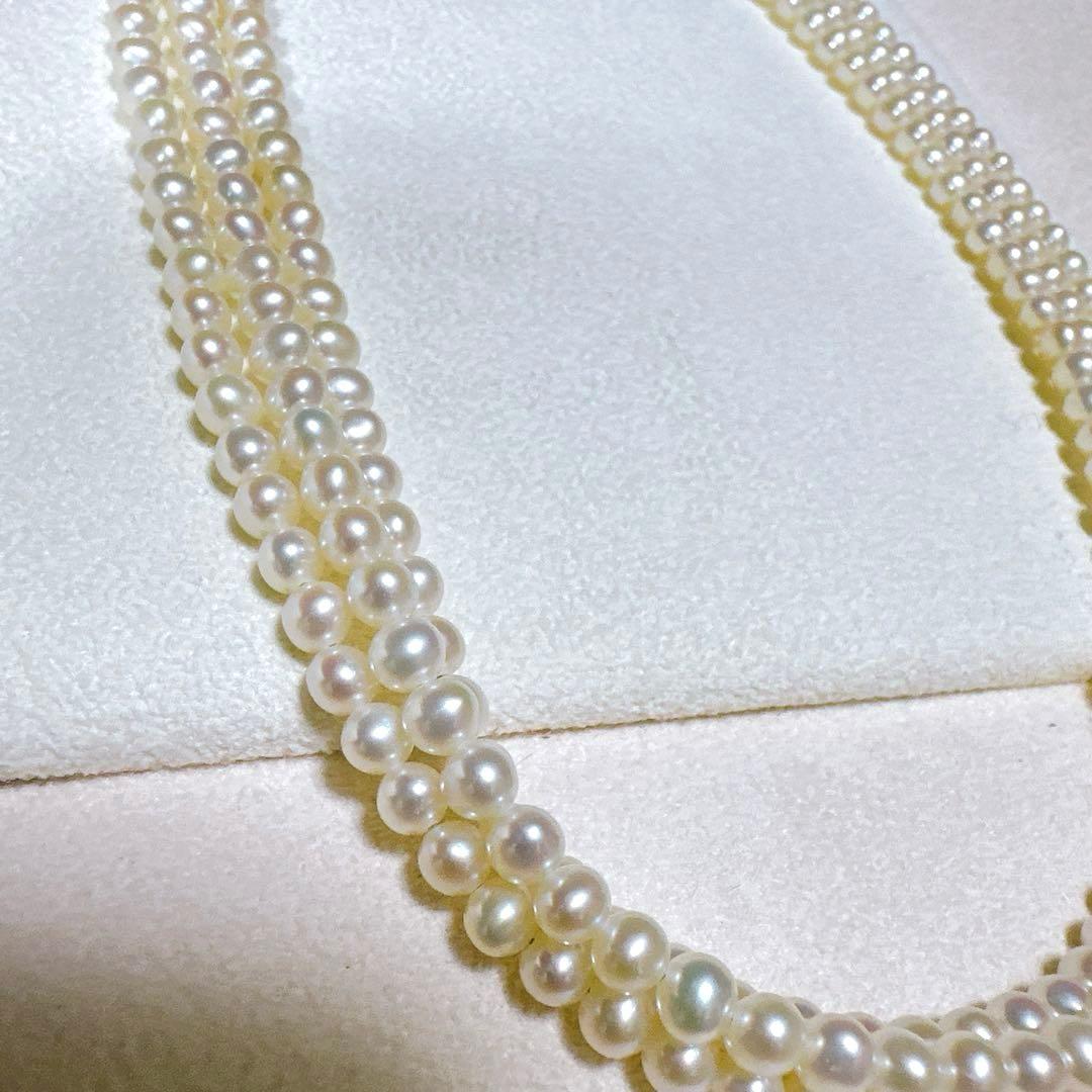 テリ良 あこや真珠 3連ネックレス ベビーパール シルバー刻印