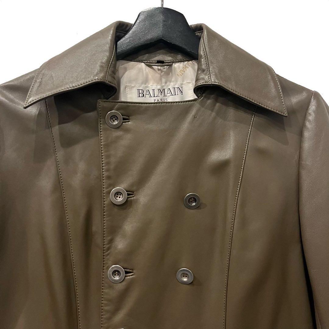 old BALMAIN ラムレザーダブルブレストロングコート 名作 アーカイブ