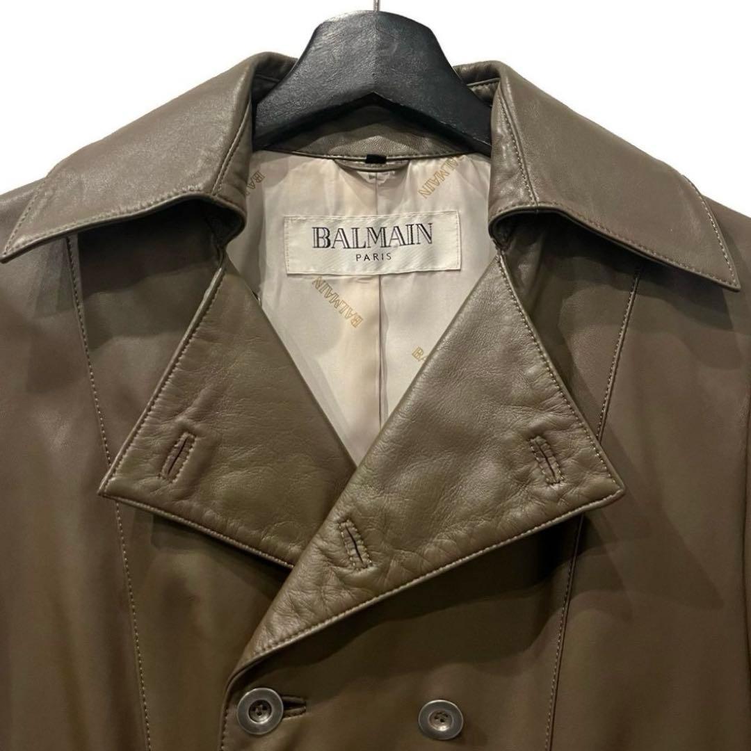 old BALMAIN ラムレザーダブルブレストロングコート 名作 アーカイブ