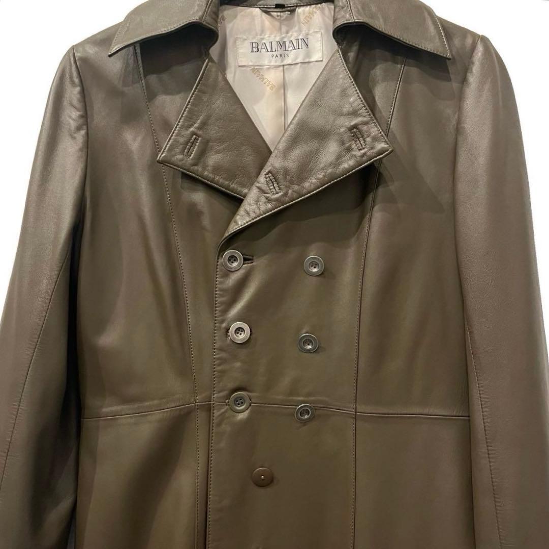 old BALMAIN ラムレザーダブルブレストロングコート 名作 アーカイブ