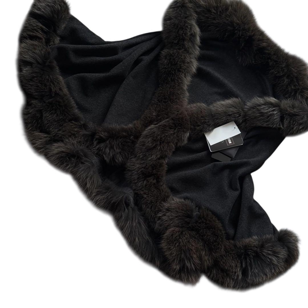 SAGA FURS タグ付き ポンチョ カシミヤ100 ブルーフォック レッキス