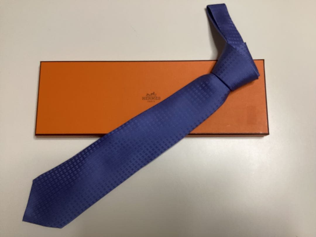 超美品 HERMES エルメス ネクタイ ブルー Hパターン