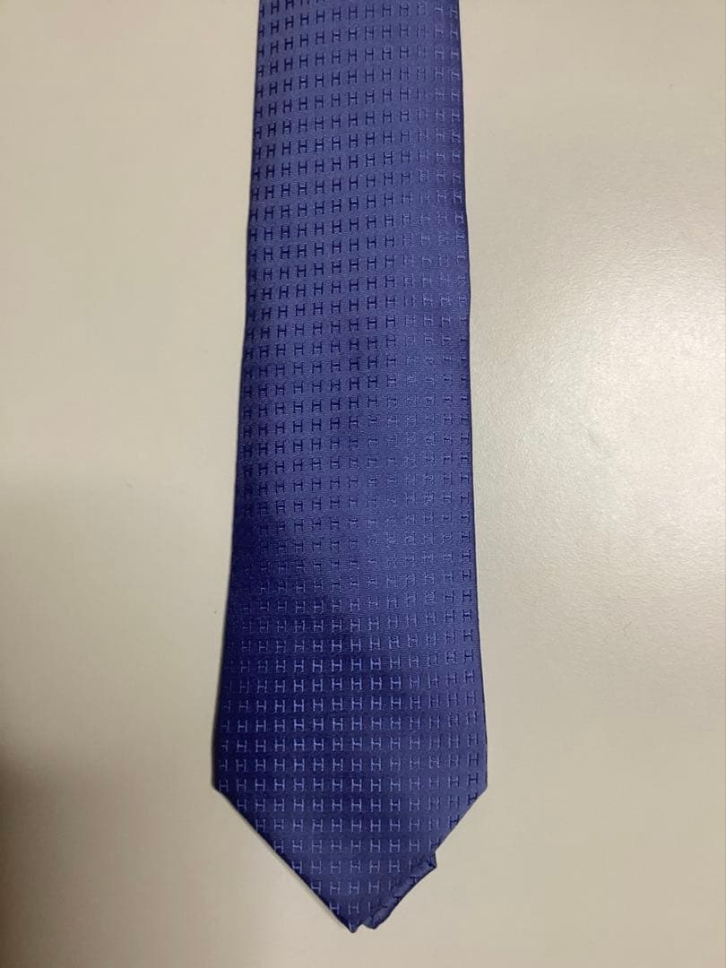 超美品 HERMES エルメス ネクタイ ブルー Hパターン