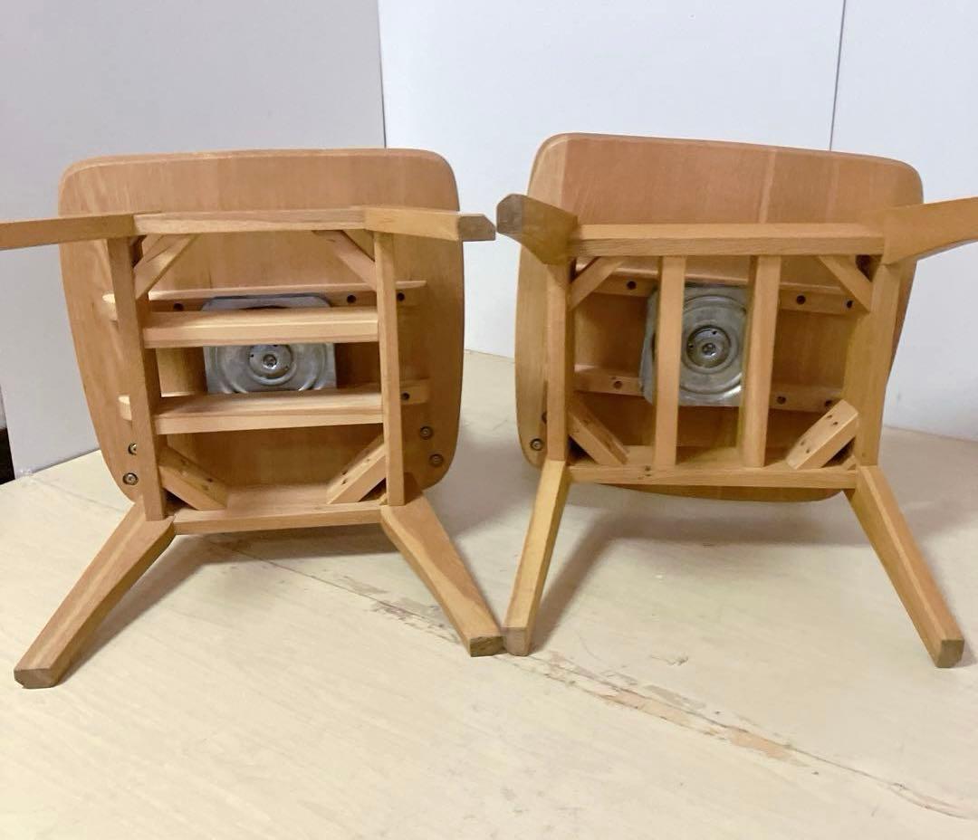 天然木　木製　回転チェア　2脚セット　ダイニングチェア　回転椅子　北欧