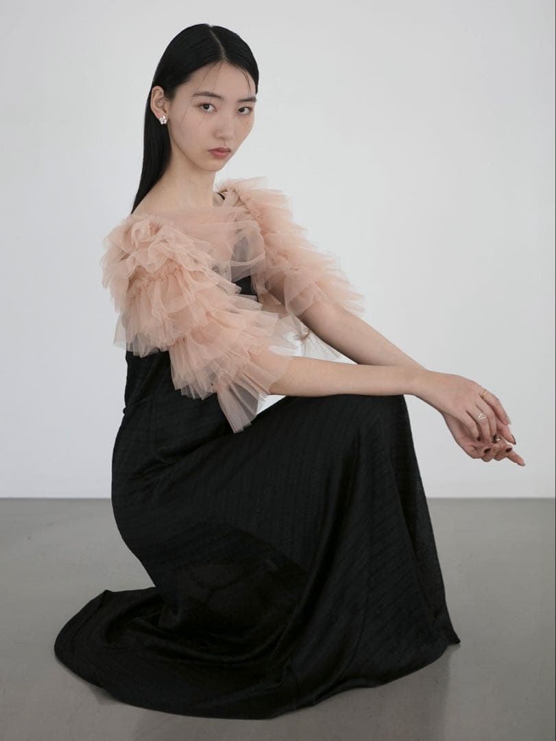 ティアードフリルチュールボレロワンピースドレス結婚式二次会成人式パーティーデート