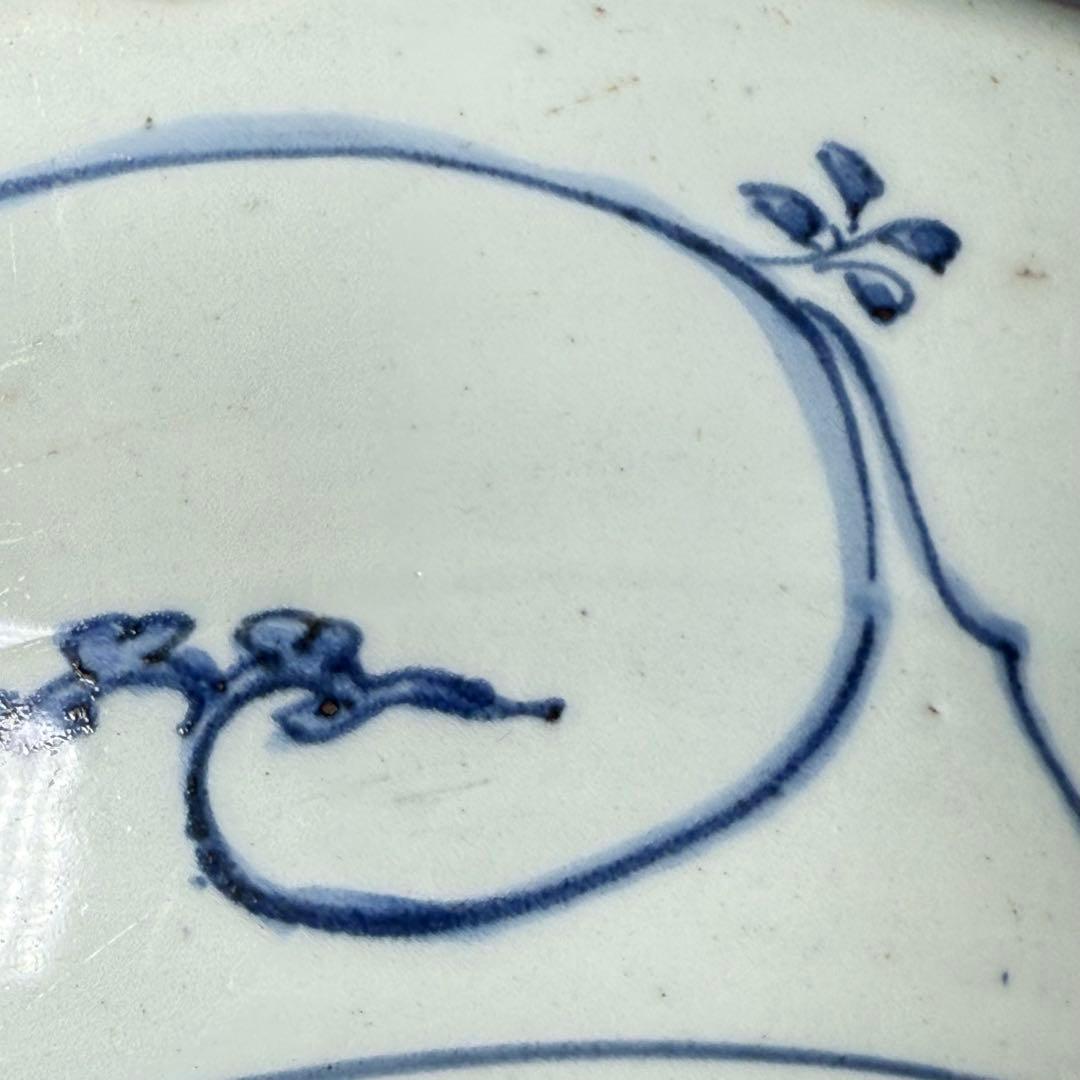 古伊万里　藍九谷様式　染付水鳥花図尺皿　31.5cm　裏唐草文　江戸中期　蒐集家