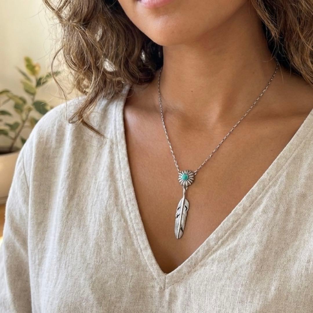 ラルフローレン　ターコイズ付き羽根デザインネックレス