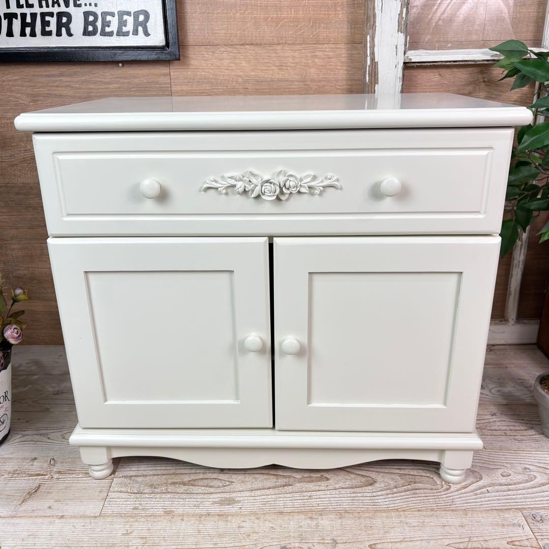 訳あり品！【128】フレンチカントリー北欧調ホワイト扉キャビネット木製飾り棚収納