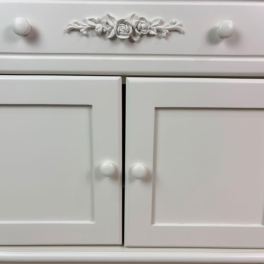 訳あり品！【128】フレンチカントリー北欧調ホワイト扉キャビネット木製飾り棚収納