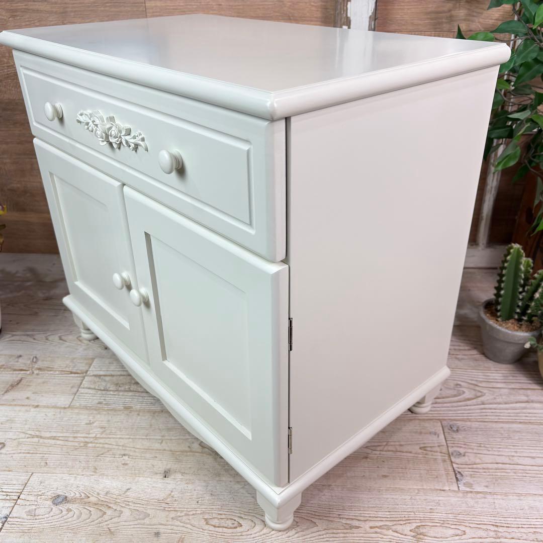 訳あり品！【128】フレンチカントリー北欧調ホワイト扉キャビネット木製飾り棚収納