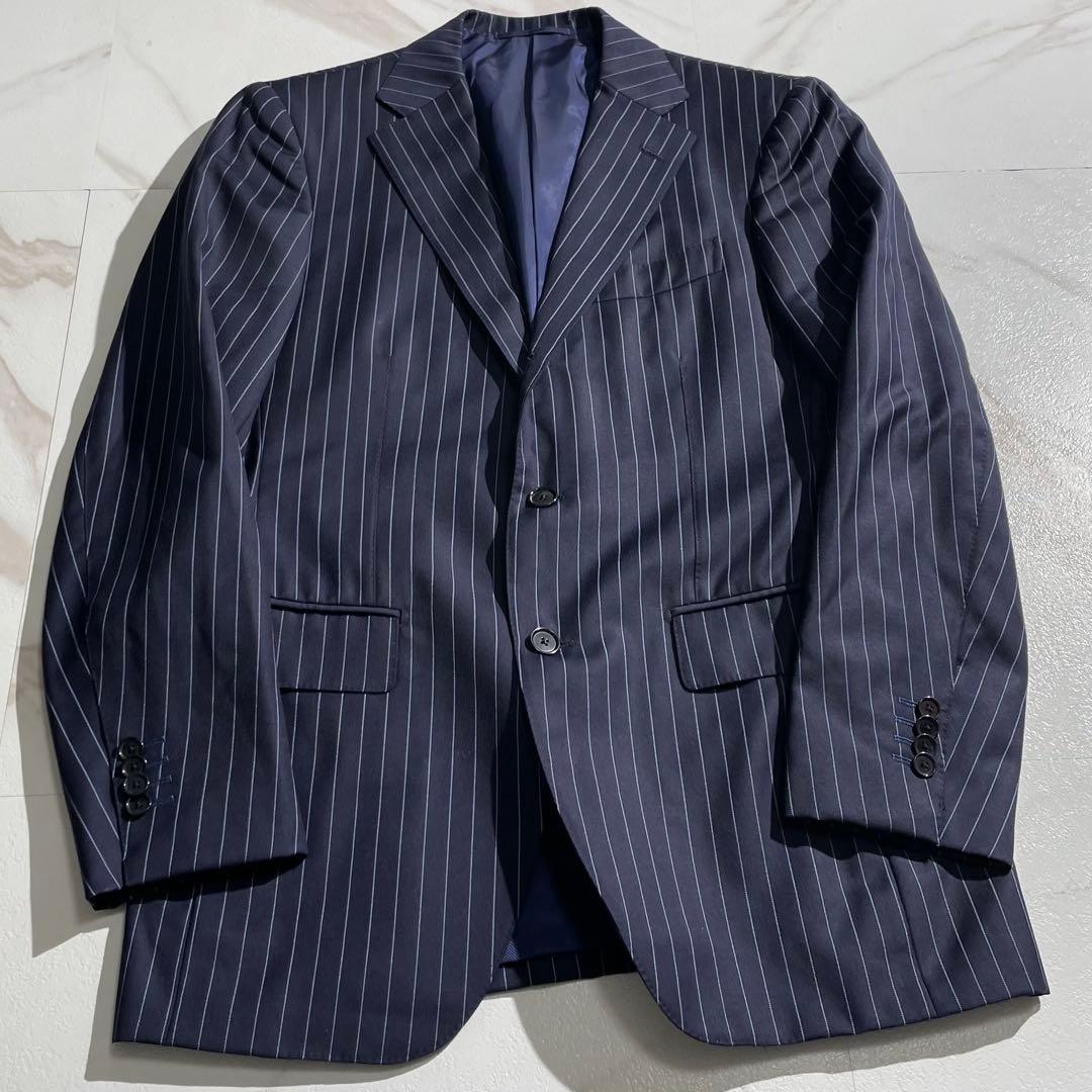 極美品✨ ビームスエフ スーツ セットアップ ネイビー ストラップ M相当 紺色