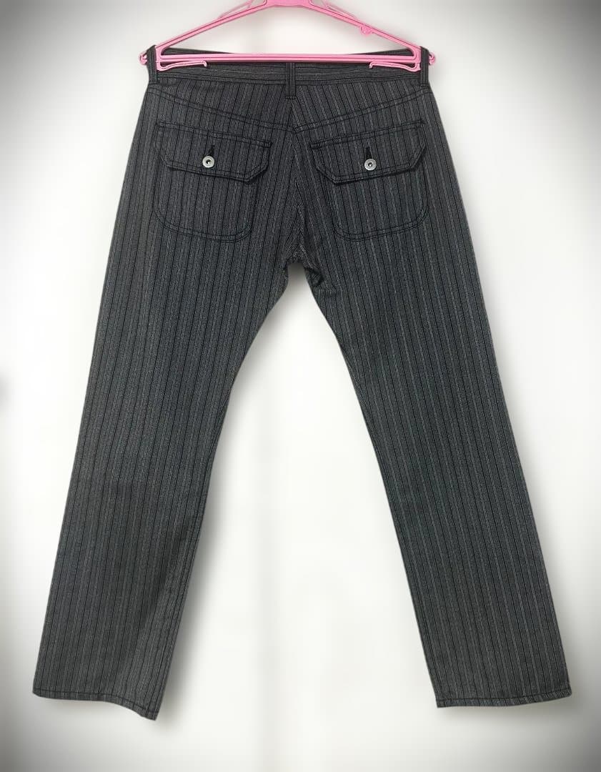 ジュンヤマンピンク グレイ＆黒 ストライプパンツ ウール＆ポリ M