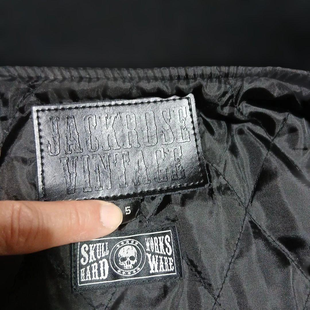 ブランドコラボウール混本革牛袖スタジャン黒ベージュボーンスカルサガラ刺繍新品同様