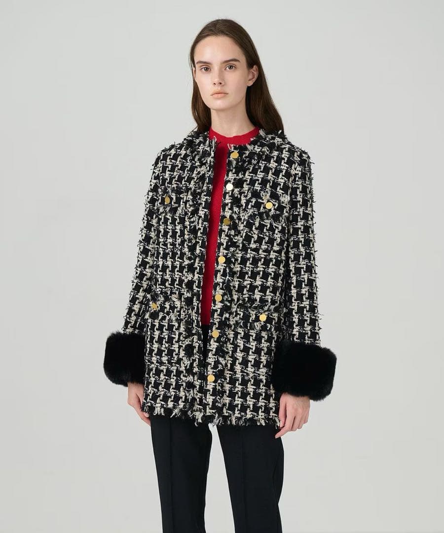 【美品】GRACECONTINENTAL ツイードファーコート　ラメ