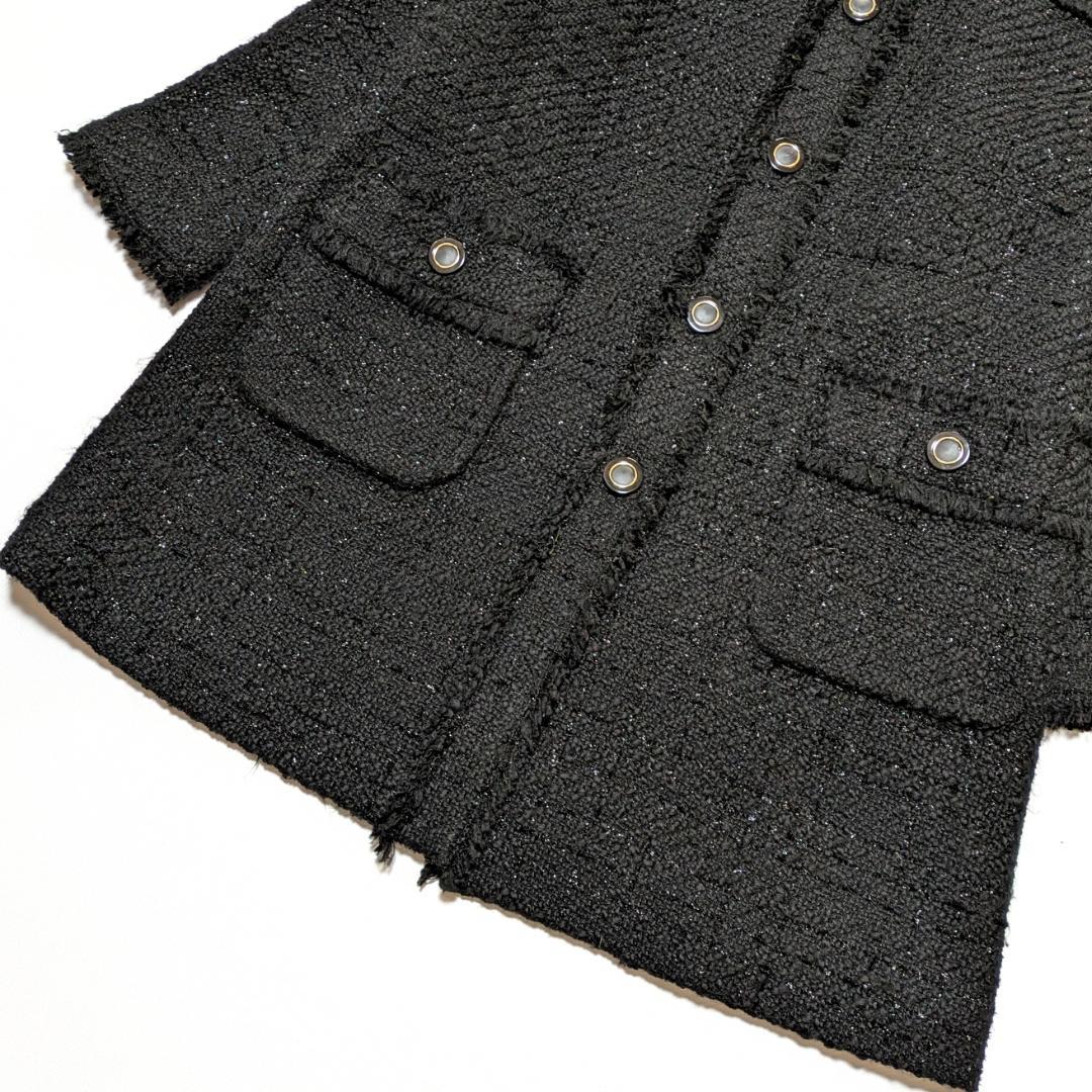 美品 23年AW ルルウィルビー ジオリカラメツイードクルーコート ブラック