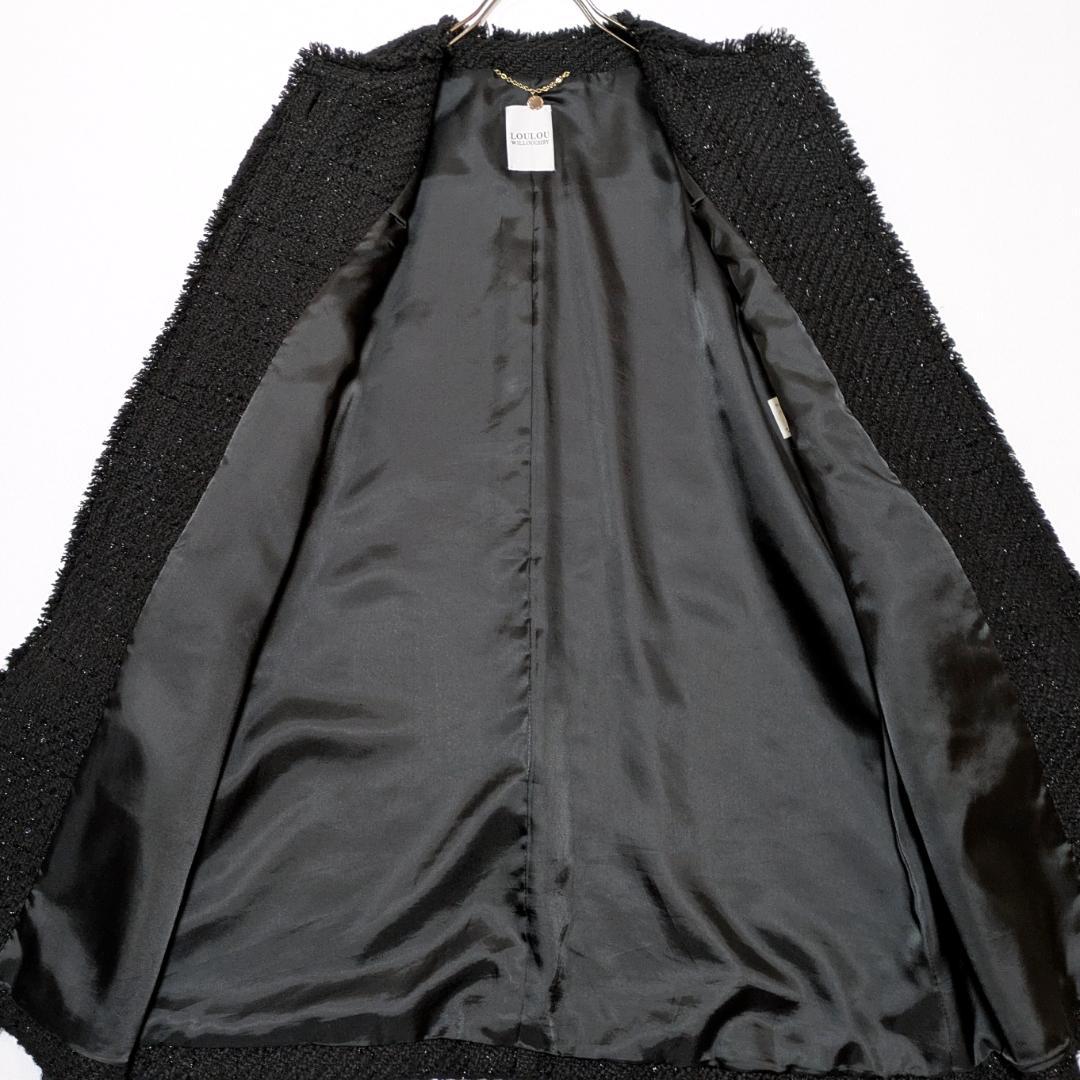 美品 23年AW ルルウィルビー ジオリカラメツイードクルーコート ブラック