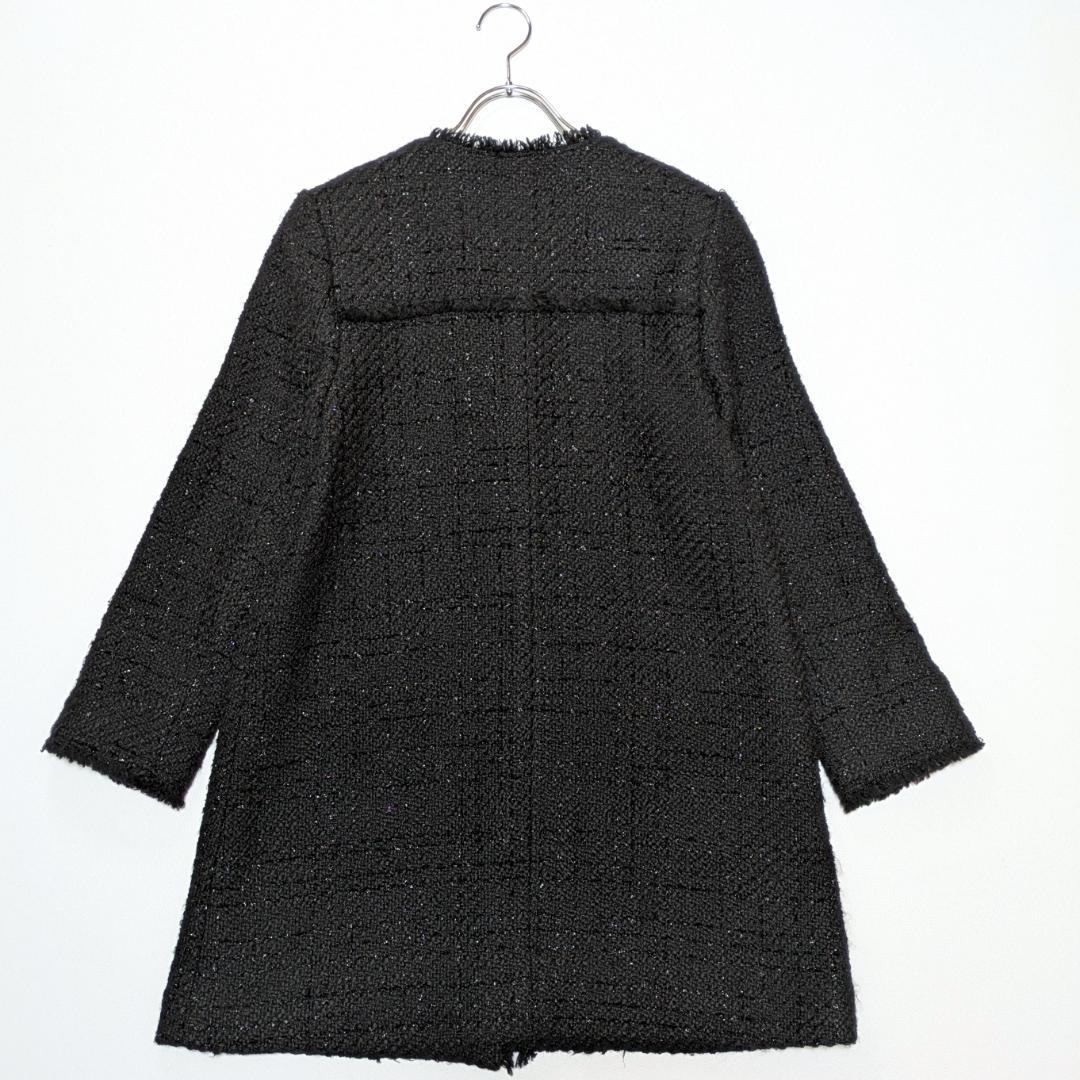 美品 23年AW ルルウィルビー ジオリカラメツイードクルーコート ブラック