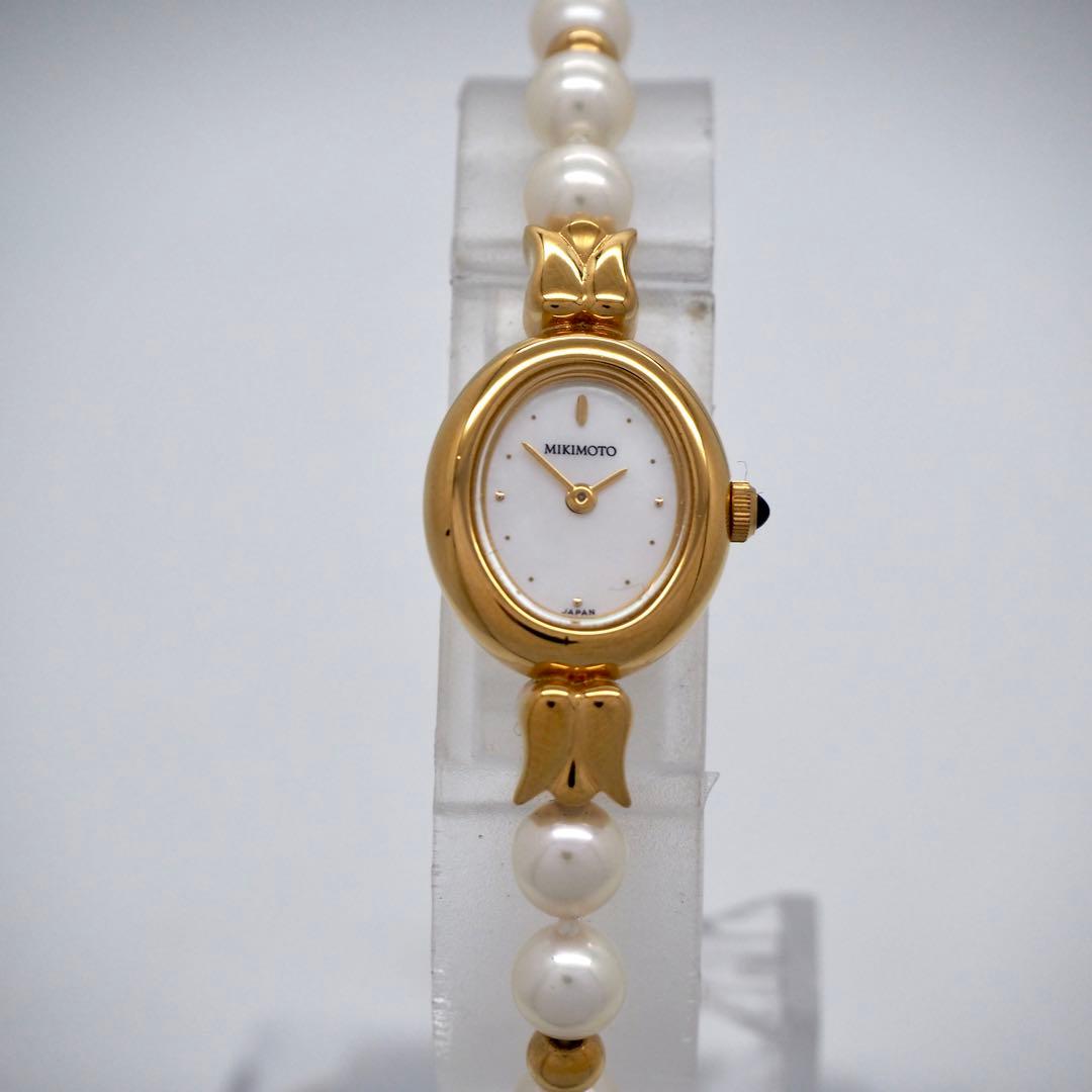 388 稼働【美品】MIKIMOTO 腕時計　あこやパールウォッチ 18KGP