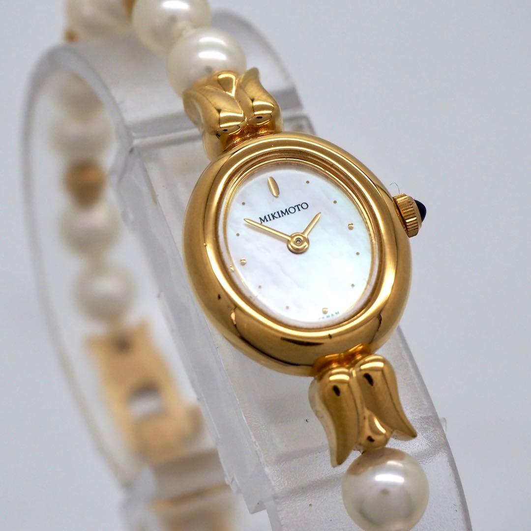 388 稼働【美品】MIKIMOTO 腕時計　あこやパールウォッチ 18KGP