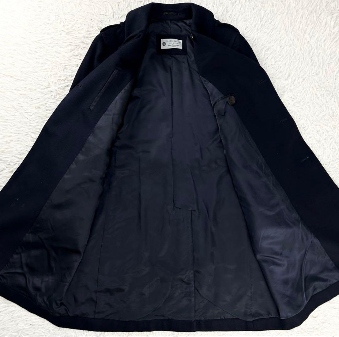 カシミヤ混 トゥモローランド ピルグリム ロングピーコート ネイビー 48