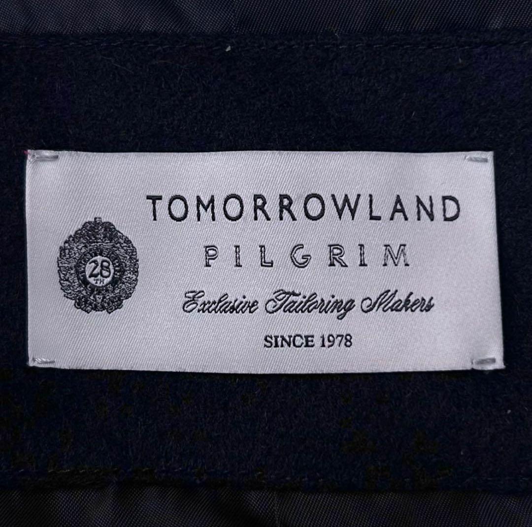 カシミヤ混 トゥモローランド ピルグリム ロングピーコート ネイビー 48