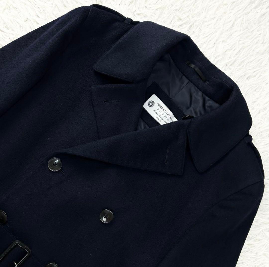 カシミヤ混 トゥモローランド ピルグリム ロングピーコート ネイビー 48