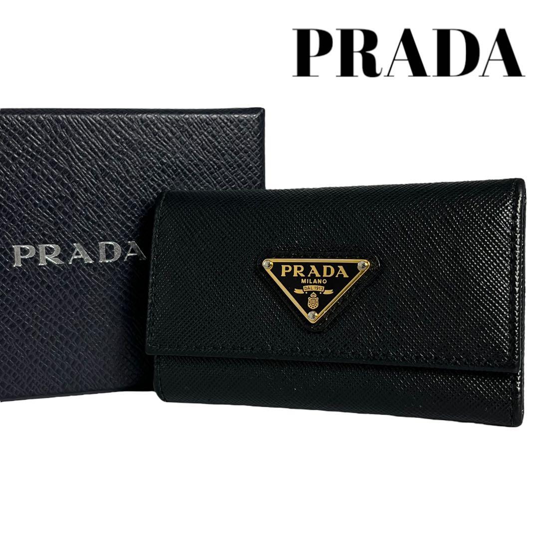 未使用級✨プラダ キーケース 6連サフィアーノレザー 三角ロゴ ブラック