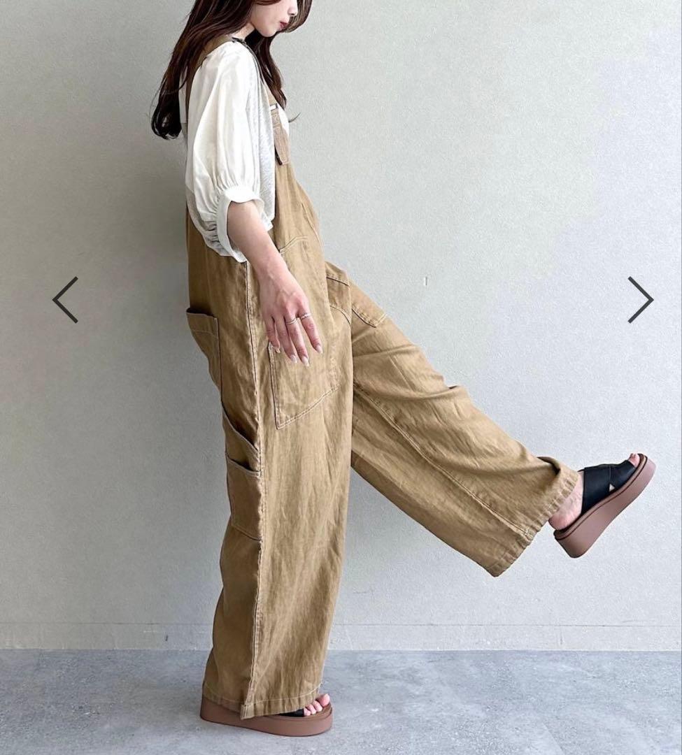 今季完売ニコアンド　ＦＩＮＥリネンツイルサロペット　キャメル