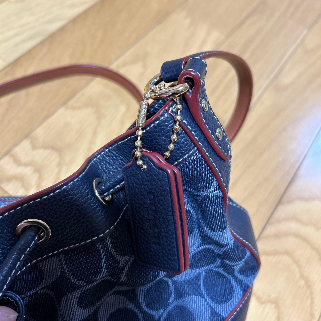 COACH シグネチャー柄 デニム 巾着 ショルダーバッグ