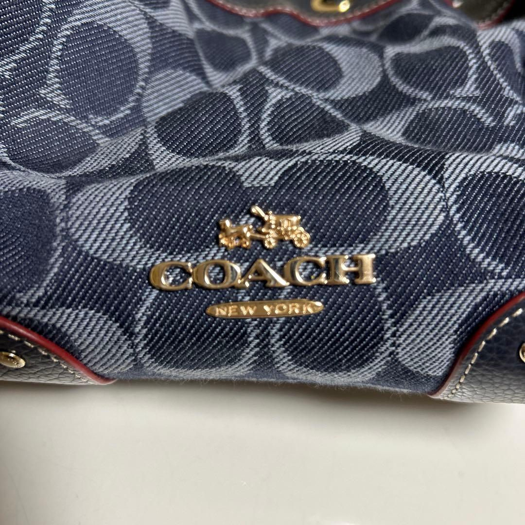 COACH シグネチャー柄 デニム 巾着 ショルダーバッグ