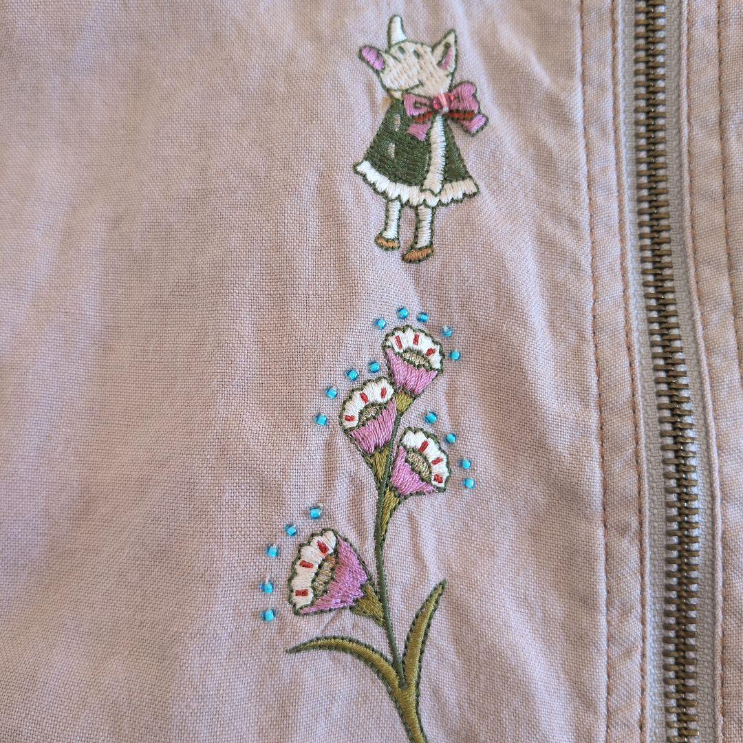 日本製★OLLEBOREBLA　ノーカラージャケット　リネン　ぶたさん　刺繍