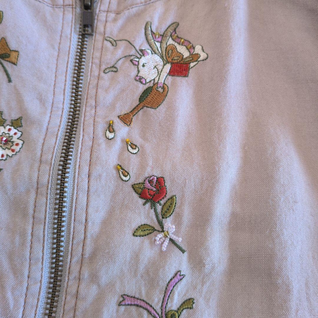 日本製★OLLEBOREBLA　ノーカラージャケット　リネン　ぶたさん　刺繍