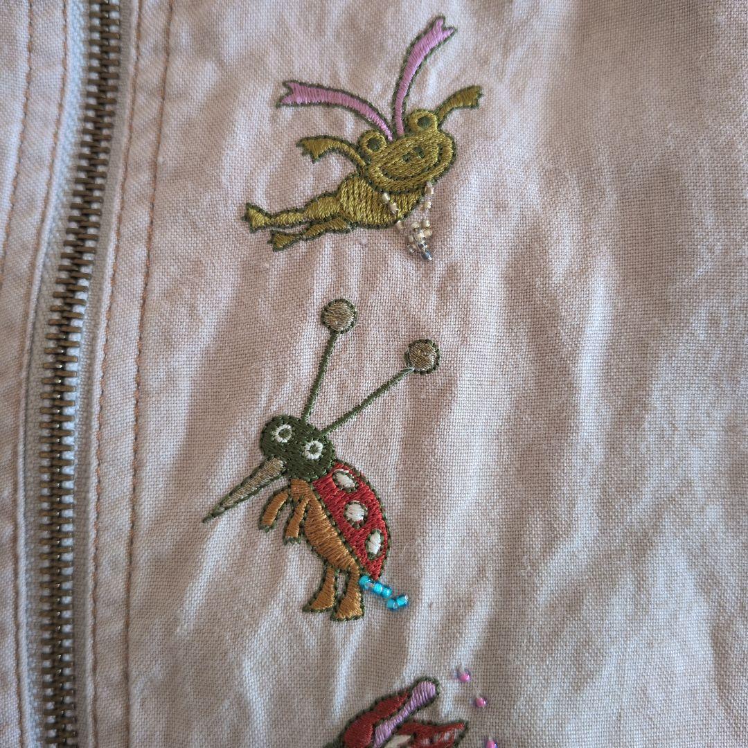 日本製★OLLEBOREBLA　ノーカラージャケット　リネン　ぶたさん　刺繍