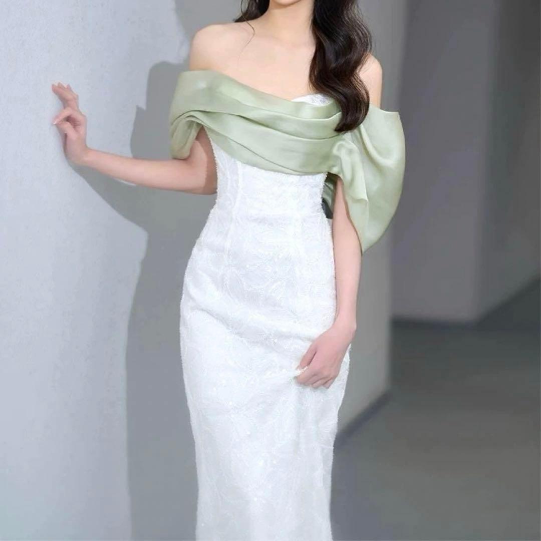 バイカラーがオシャレなスパンコールロングイブニングドレス