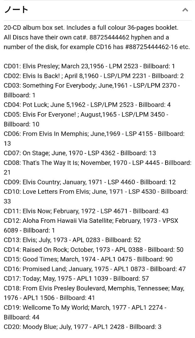 エルヴィス・プレスリー　20 Original Albums