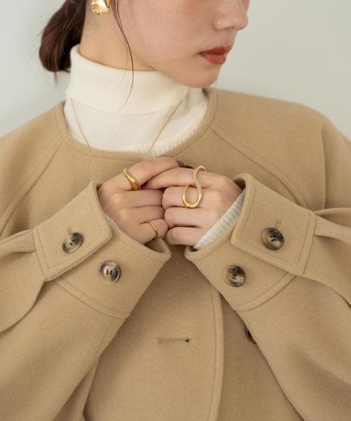 hinari　ウェーブデザインミドルコート　ベージュ　FREE SIZE