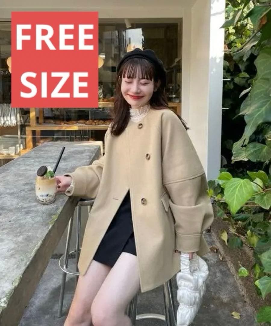 hinari　ウェーブデザインミドルコート　ベージュ　FREE SIZE