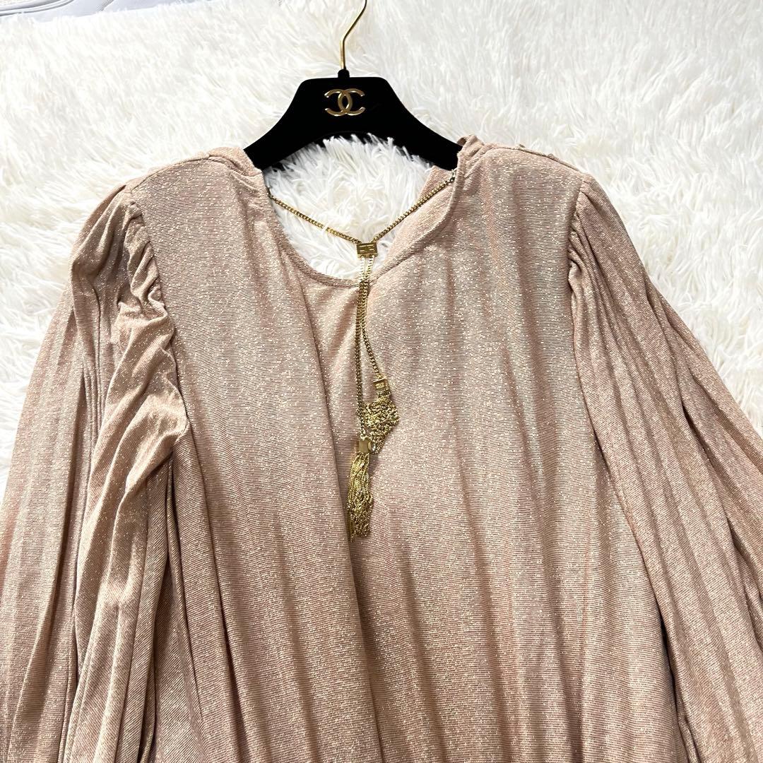 【極美品】エリザベッタフランキ　マキシプリーツドレス　ゴールドフリンジ　40