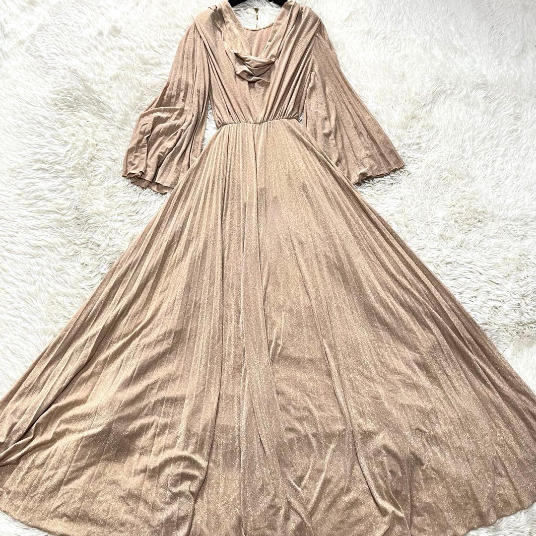 【極美品】エリザベッタフランキ　マキシプリーツドレス　ゴールドフリンジ　40