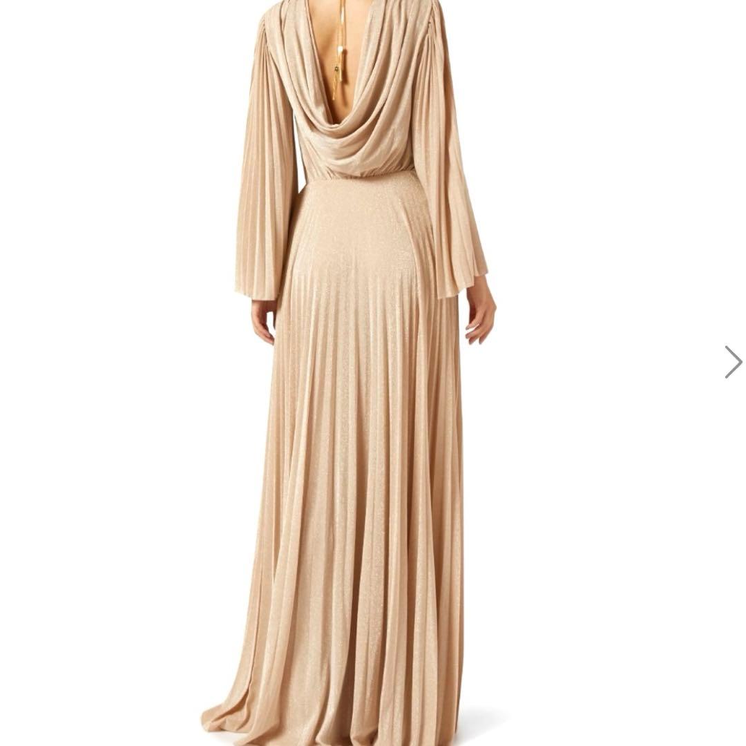 【極美品】エリザベッタフランキ　マキシプリーツドレス　ゴールドフリンジ　40