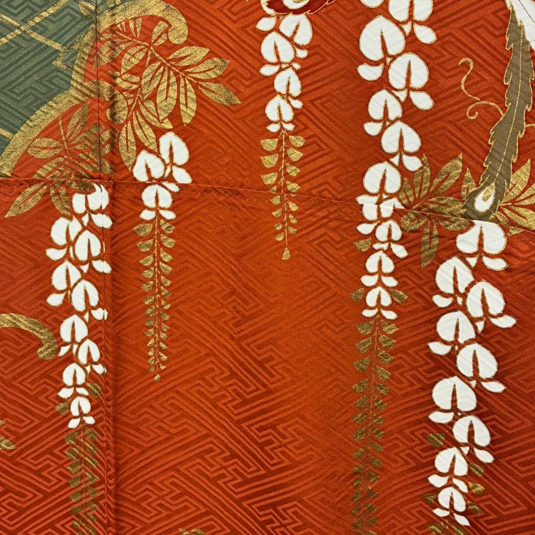 D177 振袖　鳳凰　藤の花　金彩　正絹　着物　袷　極美品