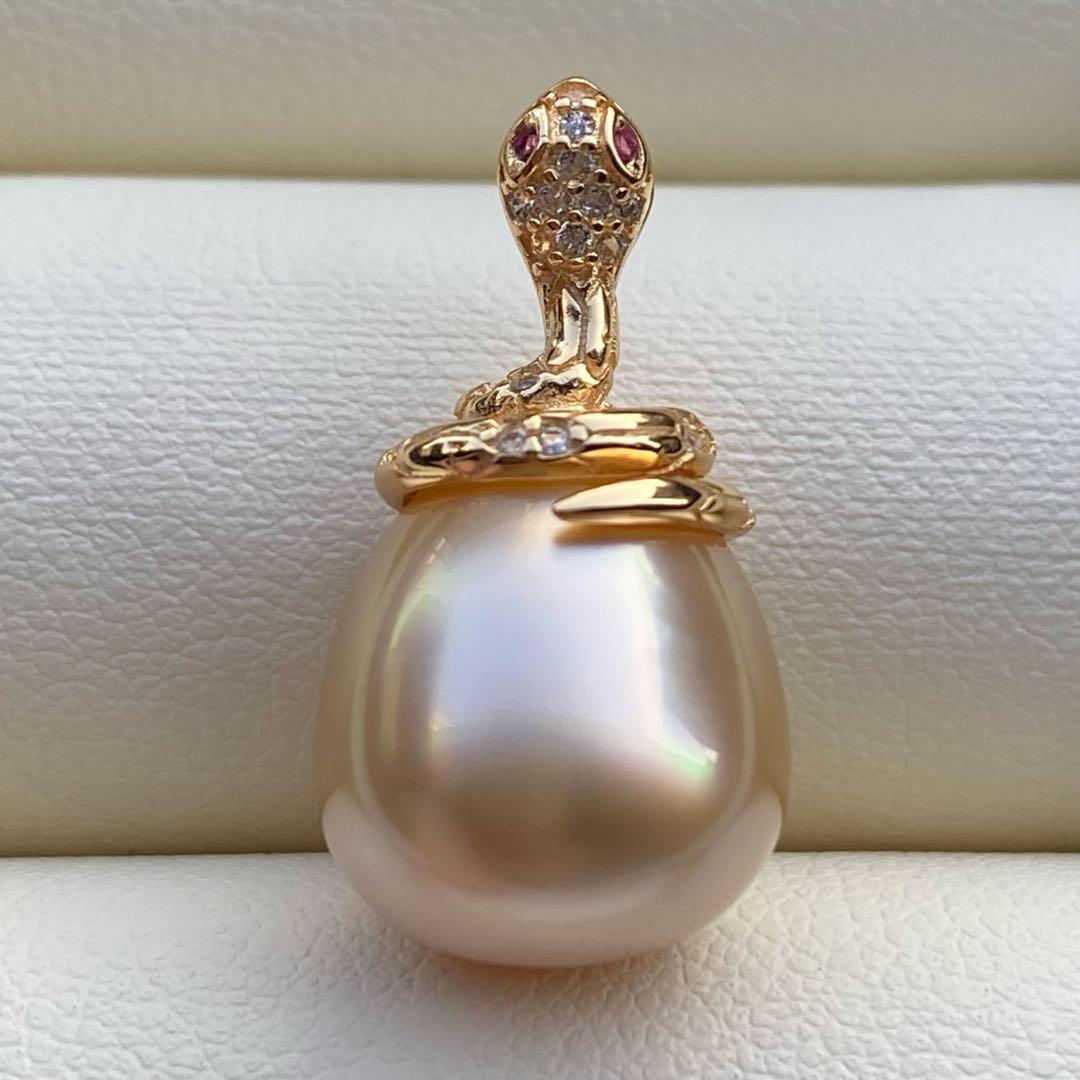 本真珠　南洋白蝶真珠ネックレストップ　13.5*12mmゴールドPT920