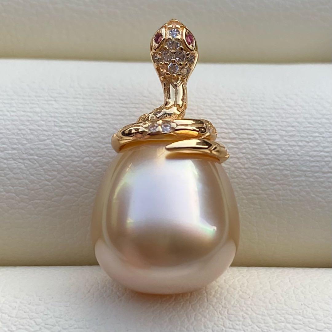 本真珠　南洋白蝶真珠ネックレストップ　13.5*12mmゴールドPT920