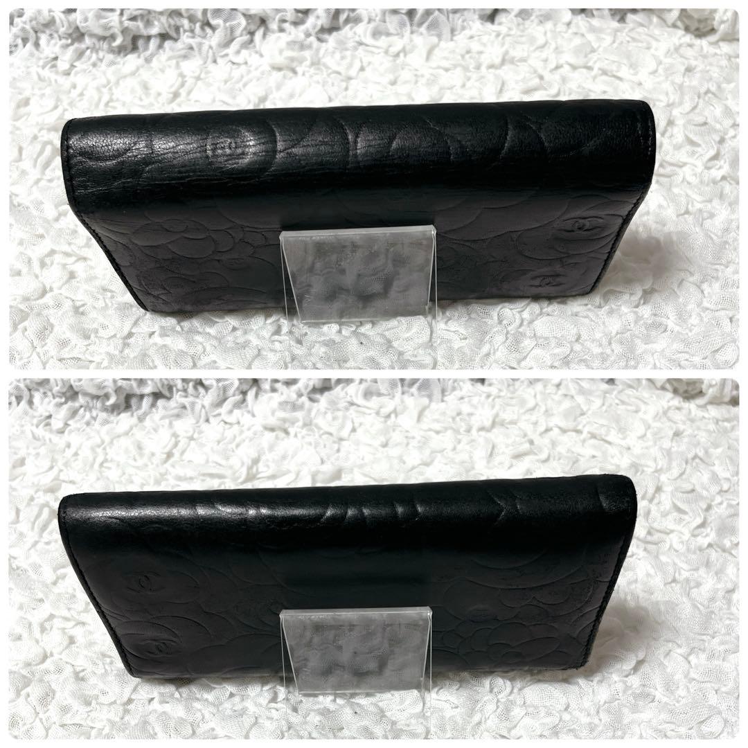 美品✨CHANEL シャネル ラムスキン カメリア 二つ折り財布　シルバー金具