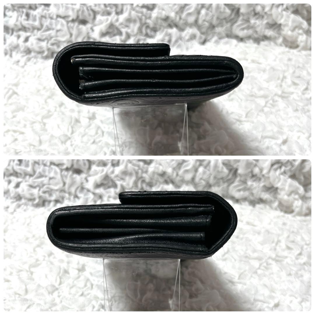 美品✨CHANEL シャネル ラムスキン カメリア 二つ折り財布　シルバー金具