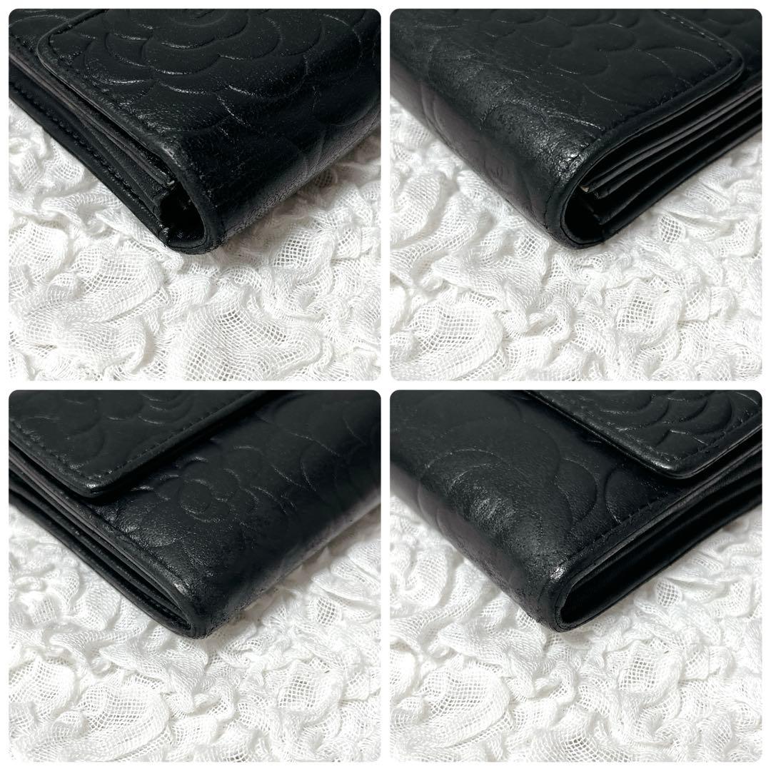 美品✨CHANEL シャネル ラムスキン カメリア 二つ折り財布　シルバー金具