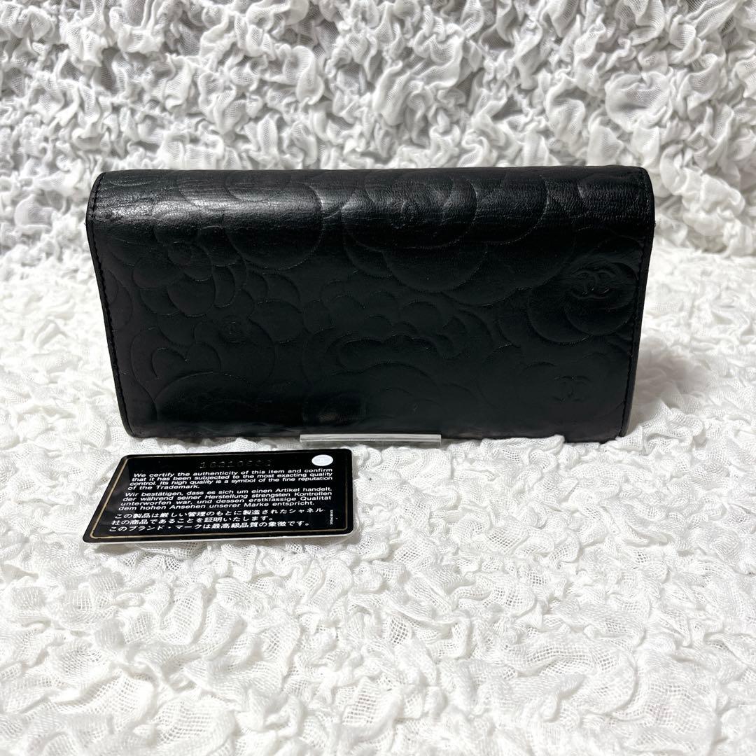 美品✨CHANEL シャネル ラムスキン カメリア 二つ折り財布　シルバー金具