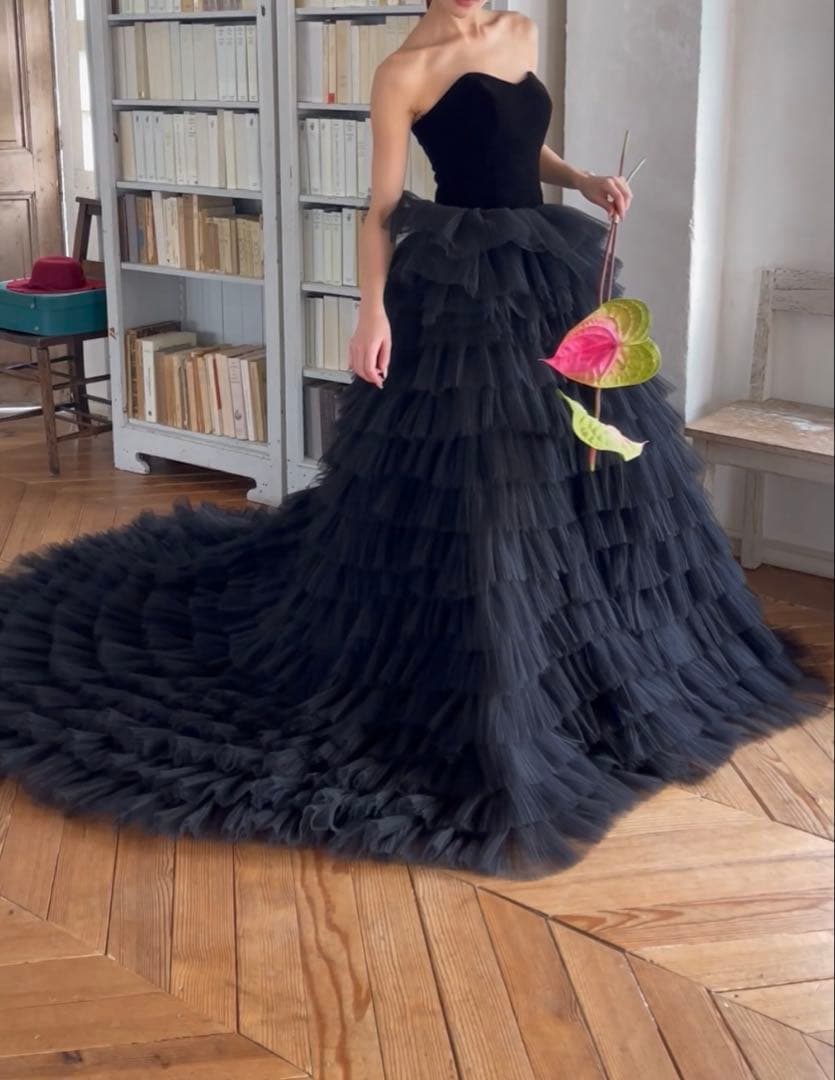 りん様：ドレスプロダクション ベロアチュールティアードドレス W302BK