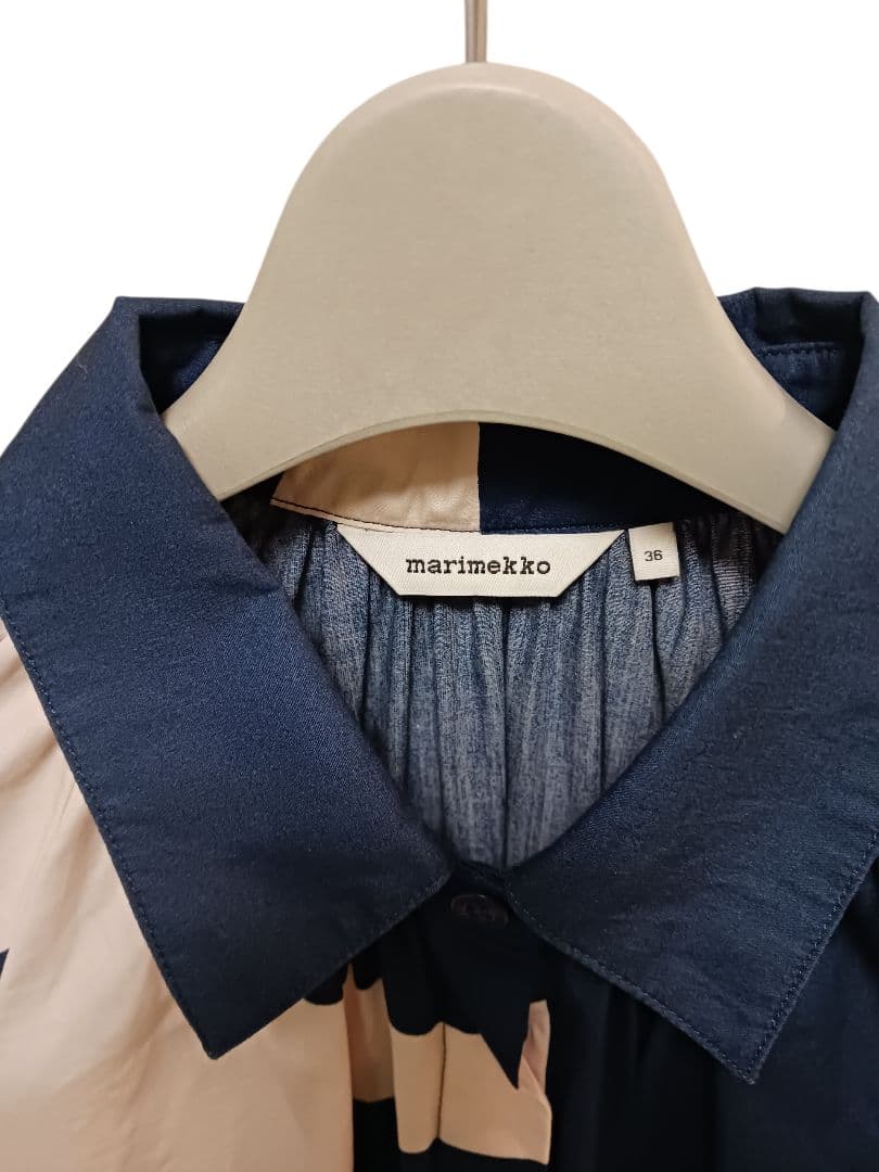 シャツワンピース　ドレス　青　紺　Jokeri柄　marimekko